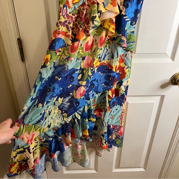 NWOT Badgley Mischka Vibrant Floral Midi Ruffle Dress - Picture 10 of 14